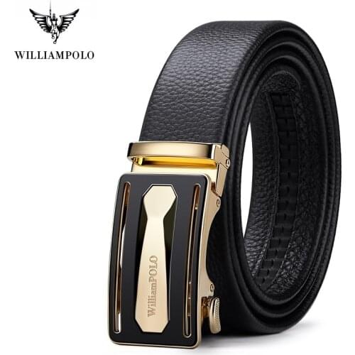 WILLIAMPOLO Genuine leather Belt Men Luxury Brand Designer fashion Top Quality Belts for Men Strap Male Metal Automatic Buckle