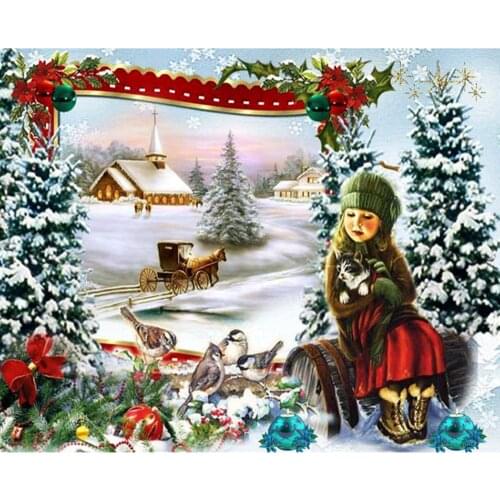 Christmas Snow Scene Cross Stitch Kit Needlework Craft Set Canvas Printed Cotton Thread Christmas Gift Home Decor New Design