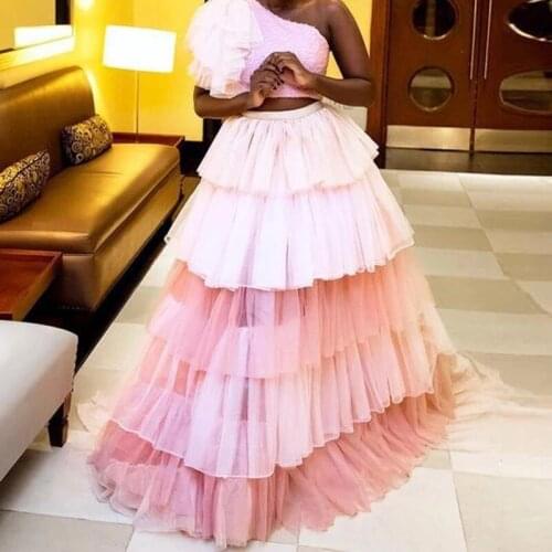 Blush Pink Cake Tulle Skirts Pretty Ruffled Long Tiered Tulle Skirts Women To Party Birthday Female Maxi Bridal Skirt
