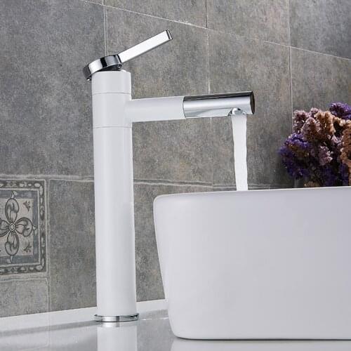 Bathroom Sink Faucet Cold & Hot Bathroom Faucet Water Mixer Water Tap White/Black Brass Basin Faucet Single Handle