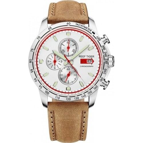 Reef Tiger Aurora Serier RGA3029 Sport Watch for Men Chronograph Quartz Watches with Date Steel Wrist Watch with Luminous