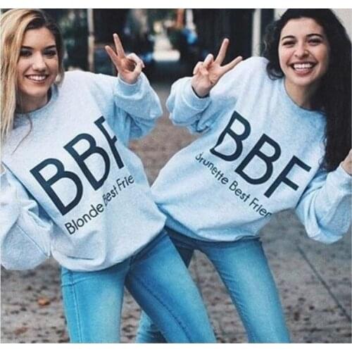 Skuggnas Blonde And Brunette Best Friend BFF Clothing Long Sleeve Grey Sweatshirt BFF Hoodie Aesthetic Clothing Hipster Tops