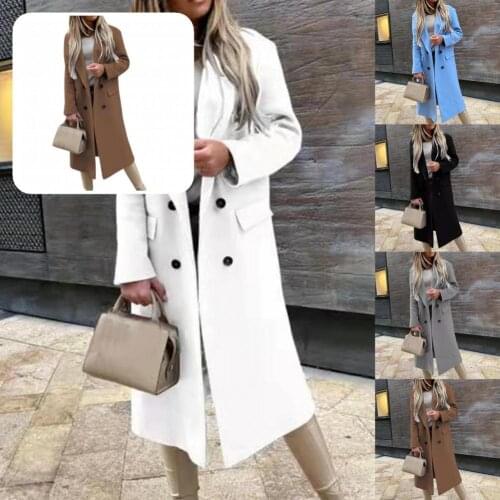 Comfortable Long Solid Color Double Breasted Oversize Coat for Dating