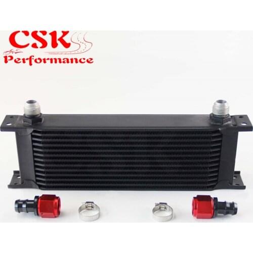 13 Row AN10 Universal Aluminum Engine Transmission 248mm Oil Cooler British Type w/ Fittings Kit Black