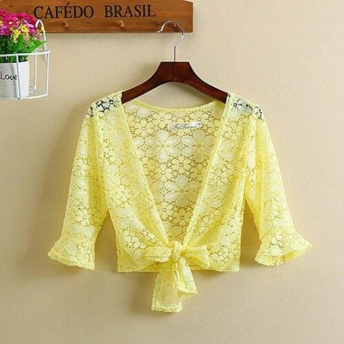 2021 Summer Half Sleeve Shawl Short Thin Coat Women Sunscreen Shirt Tops Lace Jacket Cardigan Hollow Plus Size Jackets Y940