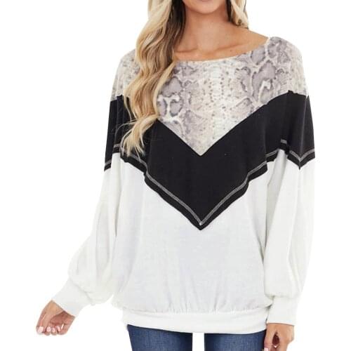 Autumn Winter New Style Jumper Womens Casual Temperament Loose Comfortable Snake Printing Splicing Black White Collision Tops
