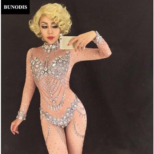 ZD66 Diamonds Women Sexy Jumpsuit Full Of Sparkling Crystals Bodysuit Nightclub Singer Dancer Stage Wear Performance Costume