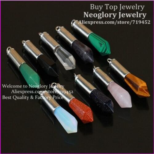 10PCS Silver Plated Mixed Nature Crystal Quartz/Pink Quartz/CRYSTAL/Opal Point Pendant Gems Stone Druzy Pendant Bullet Pendant