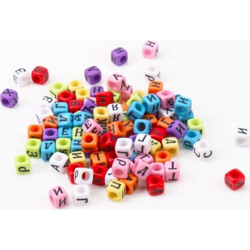 100PCs Mix color Black Acrylic Russian Alphabet Letter Flat Cube Beads For Jewelry Making 6x6mm