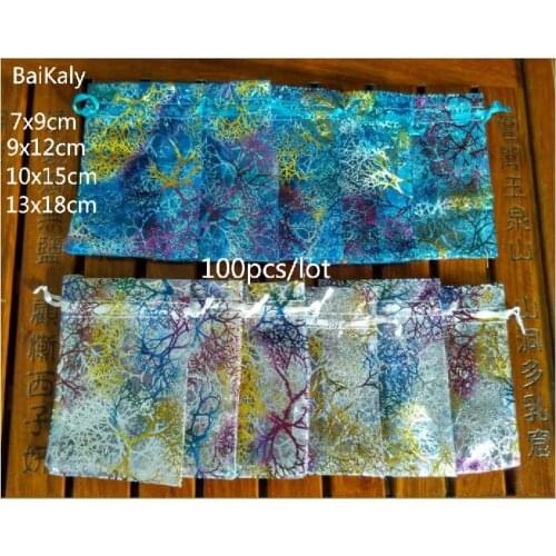 100pcs/lot 7x9 9x12 10x15 13x18cm Organza bag Wedding/ Christmas /party favors Gift bag Jewelry Packaging Bag & drawstring Pouch
