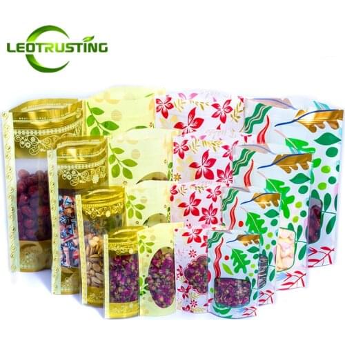 100pcs 8 Styles Stand up Plastic Gift Packaging Bag Coffee Powder Snack Bakery Nuts Dates Zip Lock Gifts Storage Pouches
