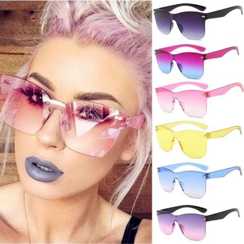 2020 Fashion Oversized Rimless Rectangle SunGlasses Women UV400 Sunglasses Eyewear Sun Men Shades Integrated Candy Color Glasses