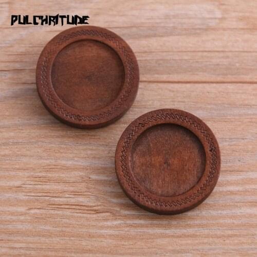 4pcs 20mm Inner Size Brown Round Wood Cabochon Brooch Base Setting Brooches Pin Backs For Jewelry Making