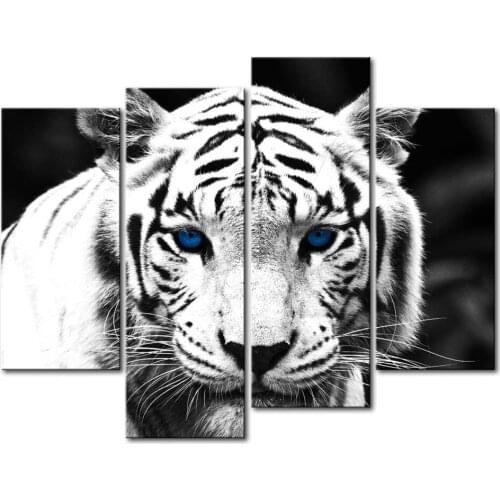 No Framed 4 Pcs Blue Eyes Tiger Animal Wall Art Canvas Posters Pictures Paintings Kitchen Home Decor Decorations Accessories