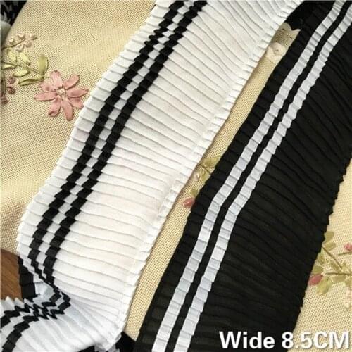 8.5CM Wide College Style Black White Soft Chiffon Pleated Elastic Ruffle Trim Lace Ribbon Skirt Sleeves Collar DIY Sewing Decor