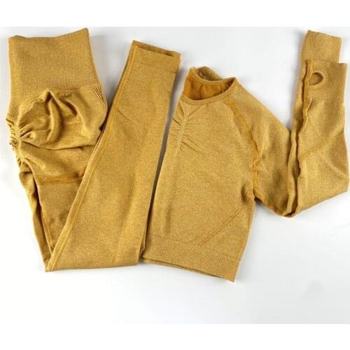 Seamless Sportswear Yoga Set Gym Work Out Exercise Clothing For Women Long Sleeve Crop Top Training Pants Activewear Sport Suit