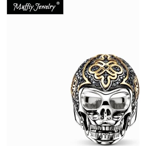 Black Skull Pave Cocktail Ring 925 Sterling Silver 2020 New Europe Glam Style Rebel Street Chic Fine Jewelry Gift for Men Women