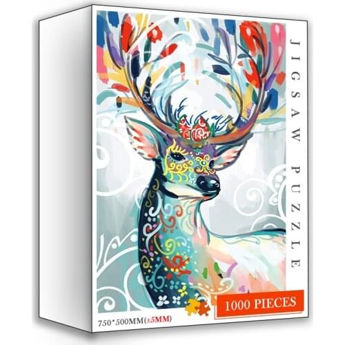 Wooden Puzzle 1000 Pieces Color Deer Jigsaw Puzzles Art Animals Painting Adults DIY Puzzles 1000 Pieces Wooden Puzzles Toys Gift
