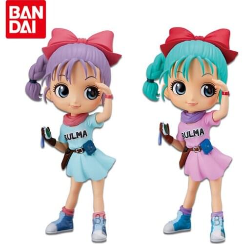 Bandai Genuine Q Posket Dragon Ball Junior Bulma Anime Action Figures Collectible Model Ornaments Toys for Girls Boys Kids