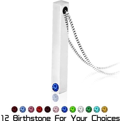 Customized Stainless Steel Birthstone Necklace Women Love 3D Bar Necklaces & Pendants Personalized Memory Gift