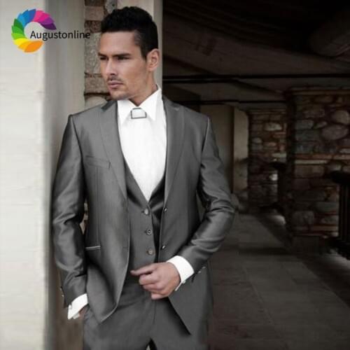 Italian Grey Men Suits Wedding Suits for Man Blazer Suit Peaked Lapel 3Piece Jacket Pants Vest Slim Fit Groomsmen Groom Tuxedos