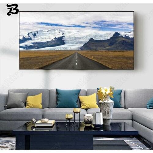 Canvas Painting Wall Art Winter Landscape Painting Straight Road To Snow Mountain Posters Prints for Living Room Home Decoration