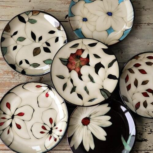 8 Inch Tableware Ceramic Dinner Plates Crackled Glaze Dinner Dishes Dessert Tray Housewares Kitchen Dinnerware Microwave Safe