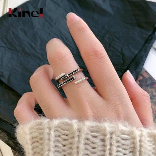 Kinel Real Silver 925 Jewelry Vintage Make Old Double Layer Anillos Opening Rings For Fashion Women Party Gift