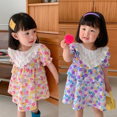 Summer Baby Girls Korean Style Floral Lace Collar Dress