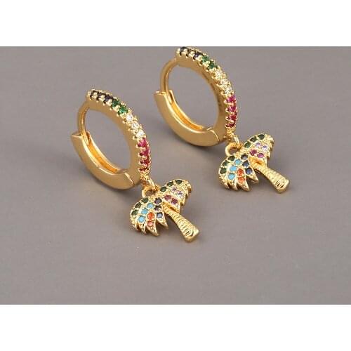 Summer Beach Vacation Palm Tree Drop Earrings Colorful Zirconia Coconut Tree Ear Ring Tropical Style Jewelry For Women 2021