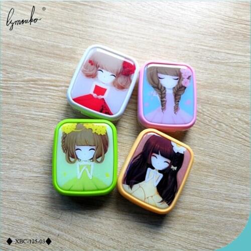 Lymouko Smiling Face Little Princess with Golden Curly Hair with Mirror Contact Lens Case for Holder Lenses Container Box