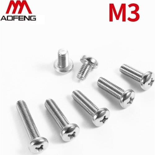 M3x4 5 6 8 10 12 14 16 18 20 22 25 28 30 35 40 45 50 55mm 304 Stainless Steel Cross Recessed Pan Round Head Machine Screws