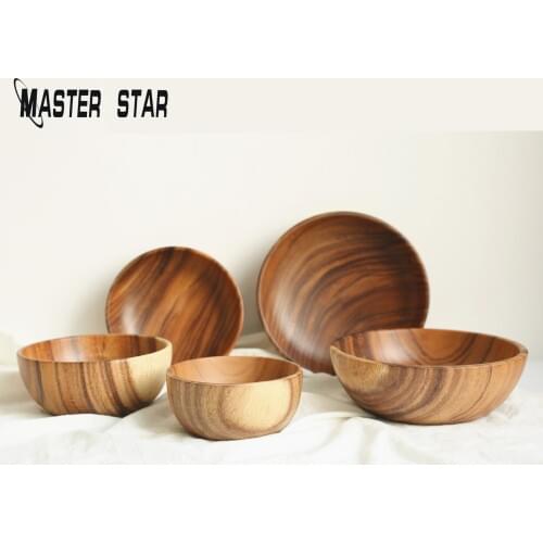 Master Star Natural Solid Wooden Bowl Salad Extra Large Plate Serving Utensils Kids Safe Eating Dish Kitchen