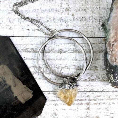 NM39932 Raw Citrine Crystal Pendant Gothic Jewelry Yellow Stone Jewelry Large Statement Necklace Birthstone Jewelry