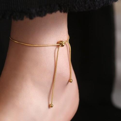 New Trendy Titanium Steel Gold Chain Simple Beads Pendant Adjustable Anklets For Women Fashion Jewelry Gift