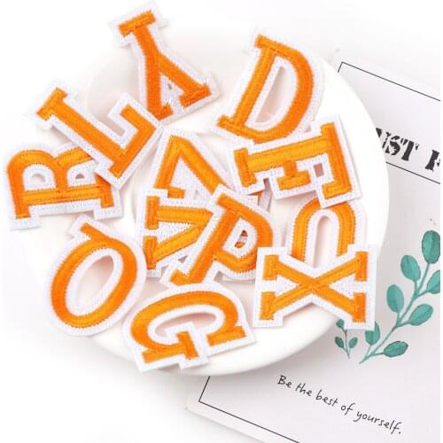 Orange English Letter Patches For Clothing DIY Stripes Stickers English Letters Alphabet Embroidered BADGE Name Patch