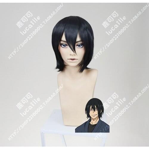 Anime Fire Force Shinmon Benimaru Wigs Short Black Heat Resistant Synthetic Hair Cosplay Wigs + Wig Cap