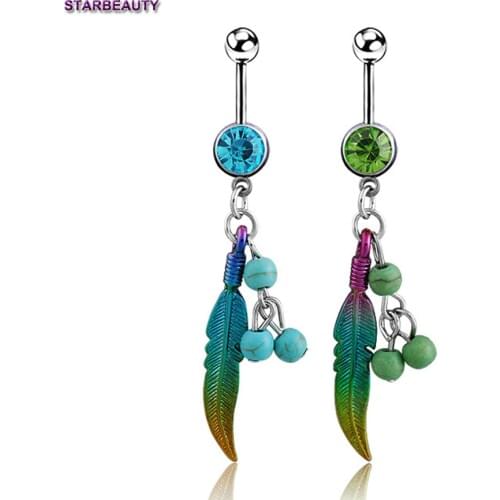 1pc Blue Nature Stone Leaf Navel Piercing Nombril, Ball Belly Button Rings Sexy Belly Piercing Ombligo Navel Piercings