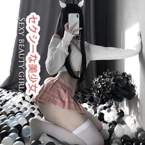Sexy Schoolgirl Uniforms Student Costumes Off-Shoulder Sweater Tops Miniskirt Pajamas Naughty Lingerie Erotic Cosplay Lenceria
