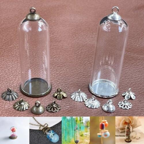 50x18mm tube bell jar glass globe with mix color base cap landscape jars vase glass vial bottle cover dome pendant home decor