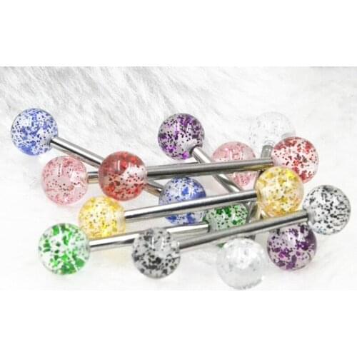 Free Shipping 100pcs Body Jewelry Tongue/ Nipple Shield Ring Barbells Straight Bar 14G Glitter Balls Body Piercing Jewelry