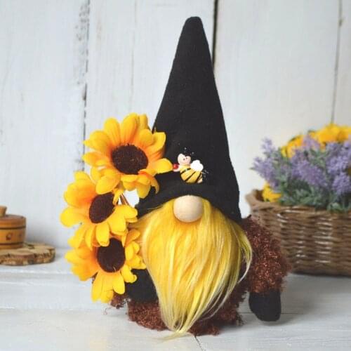 Honey Bee Elves Ornaments Sunflower Faceless Doll Plush Doll Figurines Cute Cartoon Character Dwarf Miniatures Home Decoration