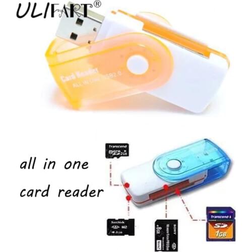 ULIFART 20pcs/lot Hot SD/MS/TF/M2 All In One Multislot Memory Card Reader Adapter USB 2.0 Reader