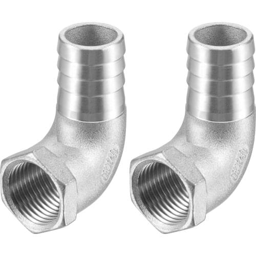 Uxcell 2pc Stainless Steel Hose Barb Fitting Elbow 20mm x 1/2 NPT Female Pipe Connector