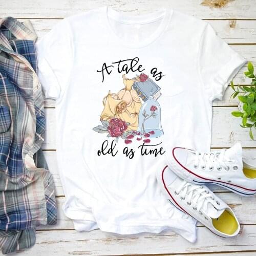 Womens T Shirt Tale As Old As Time Print Beauty and The Beast T Shirt Cute Graphic Tees Women Fashion Lovely women shirts