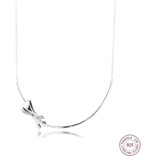 Chain Pendant Necklaces for Women 925 Sterling Silver Brilliant Bow Necklaces Pendants Jewelry Making collier femme Accessories