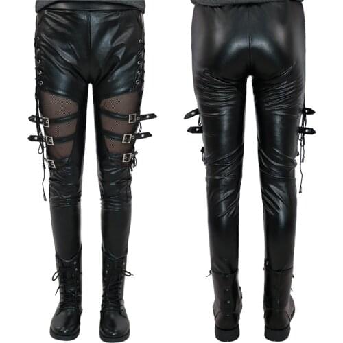 Women Medieval Gothic Punk Sexy Tight Pants Party Nightclub Bar Stage Dance Leggings Bandage Leather Trousers Fashion Streetwear