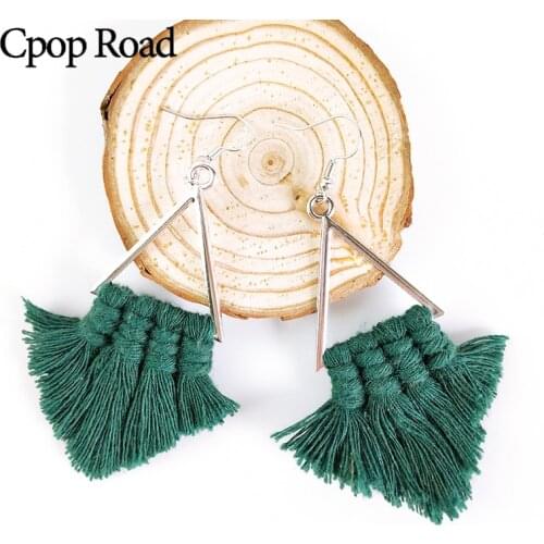 Cpop Cotton Thread Weave Tassel Earrings Geometric Hollow Triangle Pendant Macrame Earring Simple Fashion Women Accessories Gift