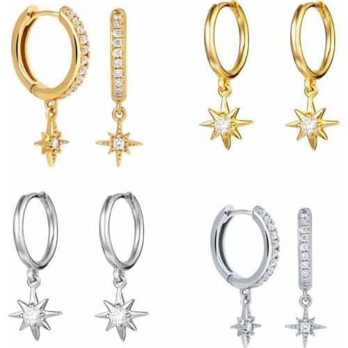 925 Sterling Silver Hoop Earrings for Girls Charms Zircon Star Huggie Hoop Earrings for Women Females Fashion Jewelry Gifts
