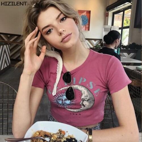 Sun Print Harajuku vintage Female women t-shirts Kawaii Short Anime T Shirt Harajuku Summer Women tee Streetwear crop Tops y2k